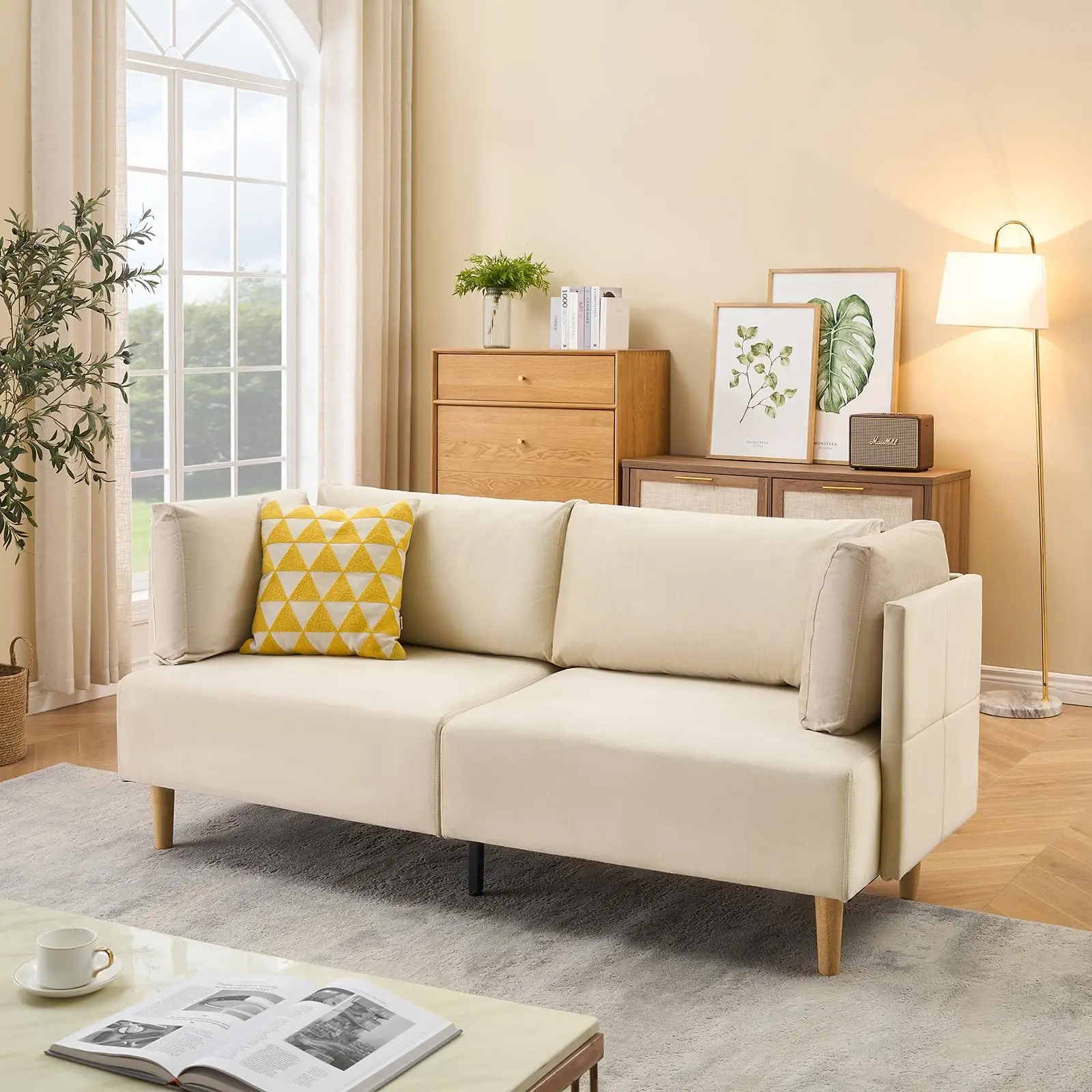 76 in Loveseat Sofa, Modern Sofa 2 Seater Couches for Living Room, Sofas with Depth Seat,Small Couch 2 Armrest Pillow Included, Comfy Couches for Bedroom, Apartment and Office,Beige