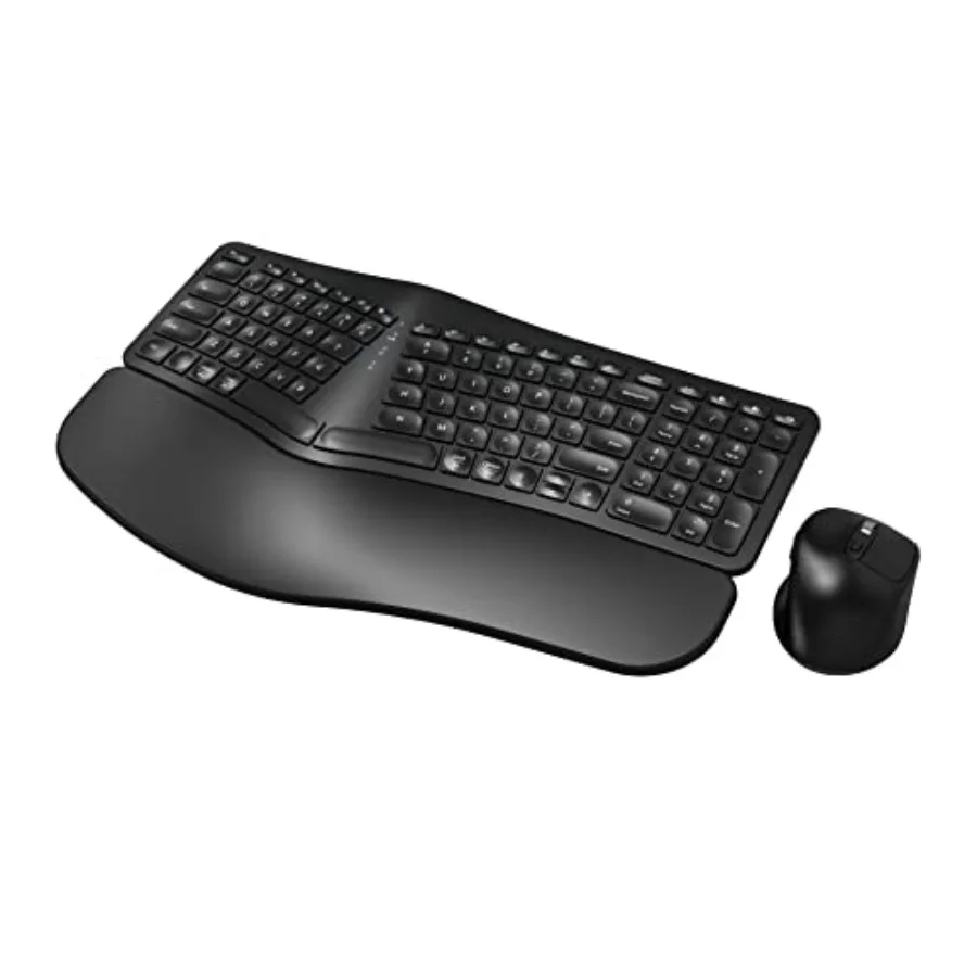 

Эргономичный беспроводной комплект клавиатура+мышь Bluetooth 2.4G, раздельный дизайн с подставкой для запястий, перезаряжаемый, для Windows, Mac, Android, 4 уровня чувствительности