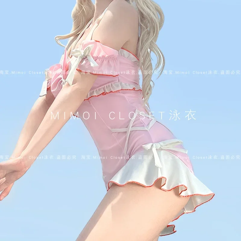 Summer New Pink Dopamine Lolita Sweet Girls Cute One-piece Swimsuit Student Kawaii Beach Vacation Swimsuit Women's Bathing Suit