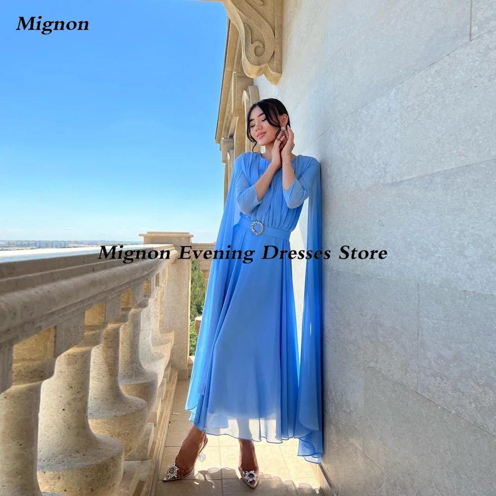 

Mignon Chiffon A-lineProm Gown Scoop Neckline Populer Evening Tea-length Formal Elegant Ruffle Party Dress for Women 2023