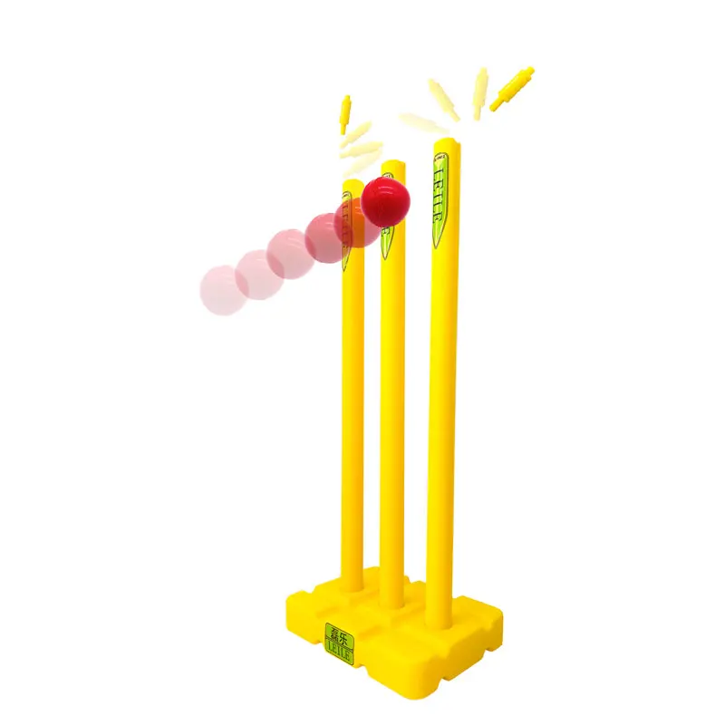 Cricket Stump Plastic Yellow 3Wickets 2Bails 1Base Stumps Set