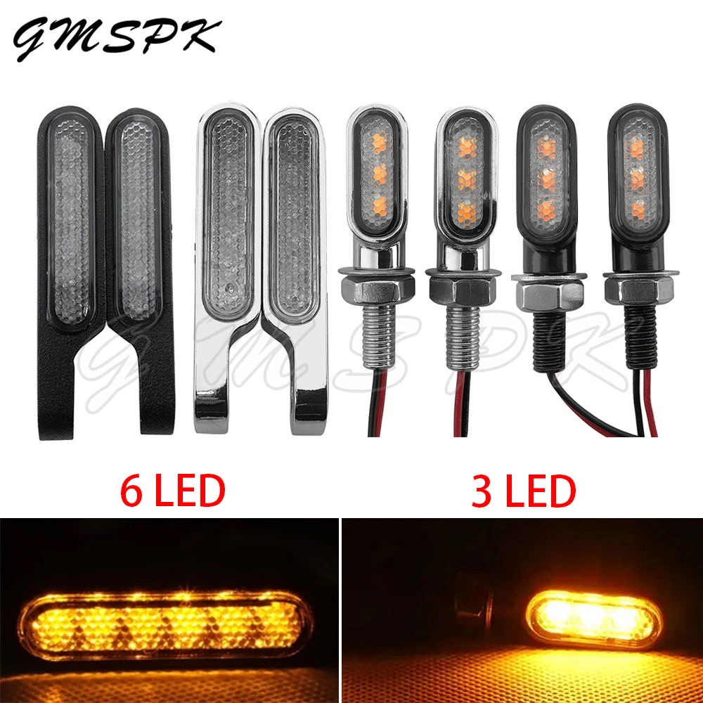 

2pcs 3/6 LED Motorcycle 12V Flasher Mini Turn Signal Light Amber Blinker Indicator Lamp Fit for Cafe Racer Honda Kawasaki Yamaha