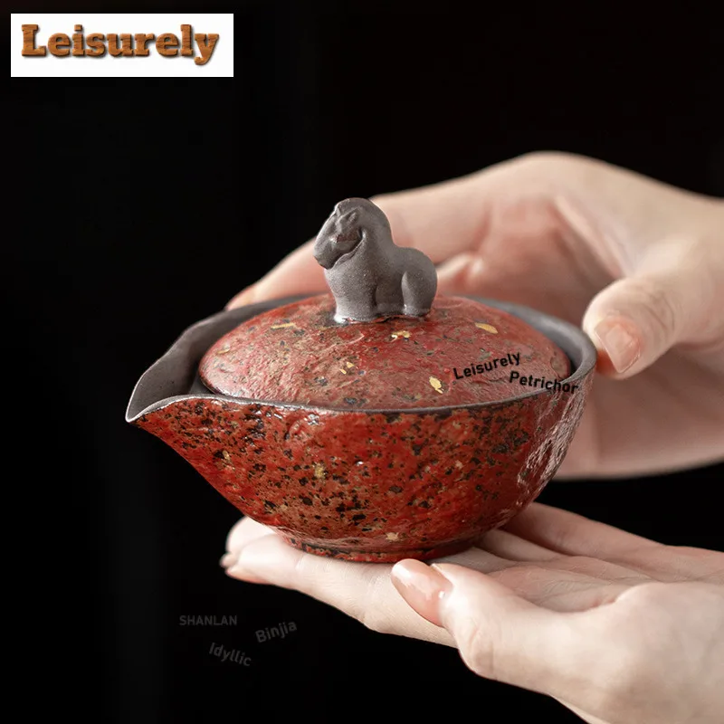 100 مللي رش الذهب الحصان الصغير إبريق الشاي الأحمر الشاي التقليدي المساعد على التحلل وعاء صنع الشاي غلاية مع مصفاة لملحقات الشاي الحرفية