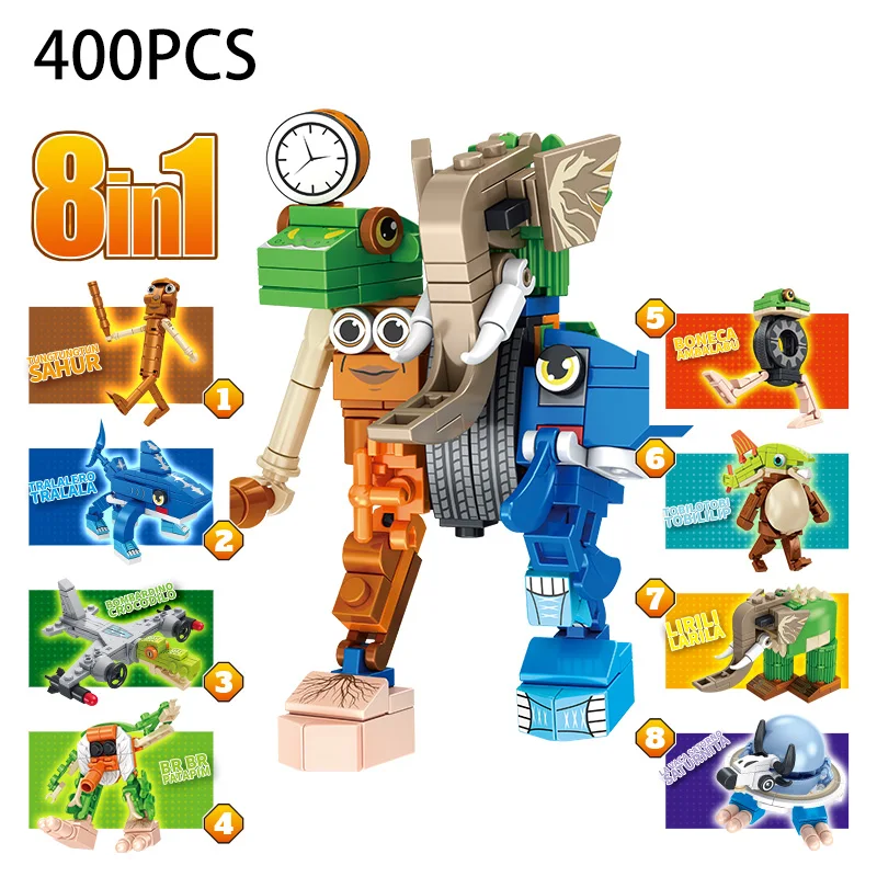 أحدث الطوب الإيطالي Brainrot تونغ تونغ الصحور أرقام Tralalero Tralala لتقوم بها بنفسك اللبنات التمساح كابوسينو الطوب لعبة الهدايا