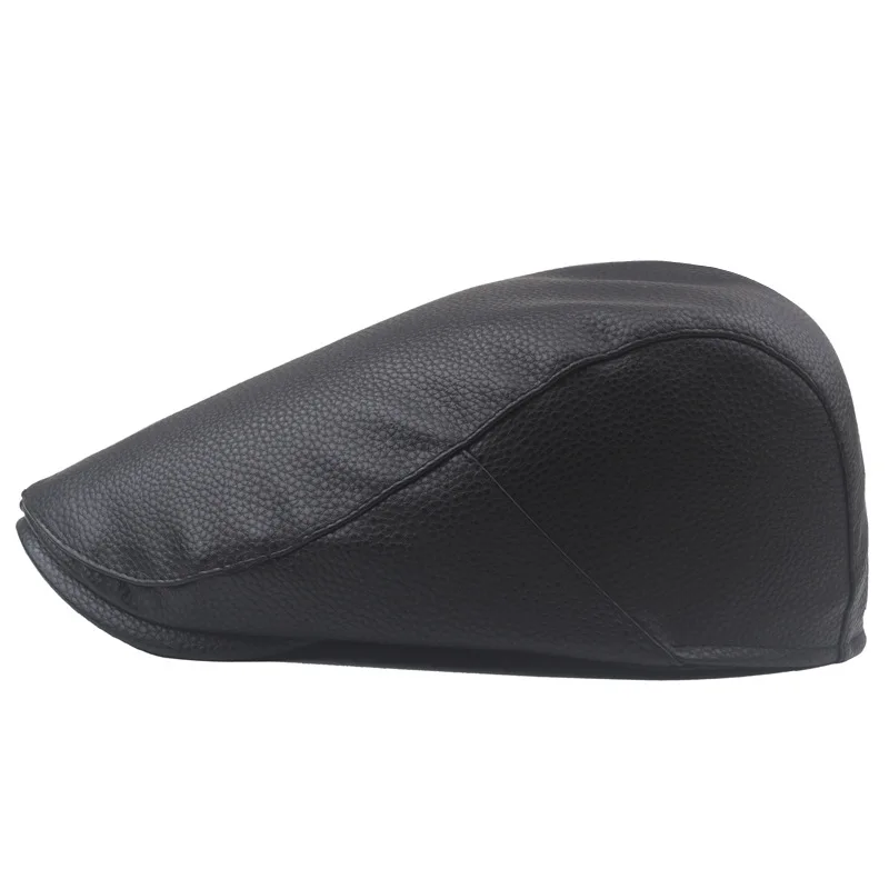 New Cold Weather Mens Caps Solid Faux Leather Berets Hats Outdoor Gorro Hombre Driving Ivy Hat Soft Warm Newsboy Cap For Dad