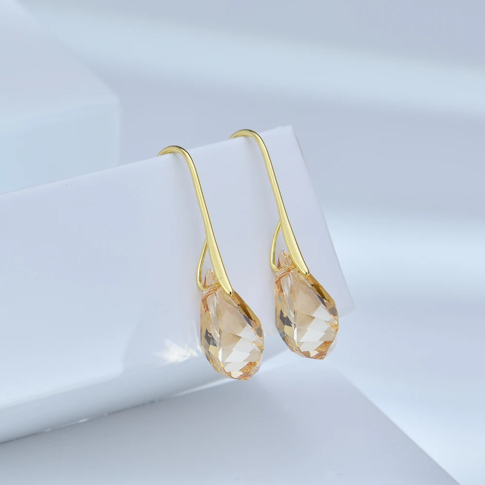 Trendy Gold Color Helix Pendant Drop Dangle Earrings Real Crystals From Austria For Women Party Statement Indian Jewelry Friends