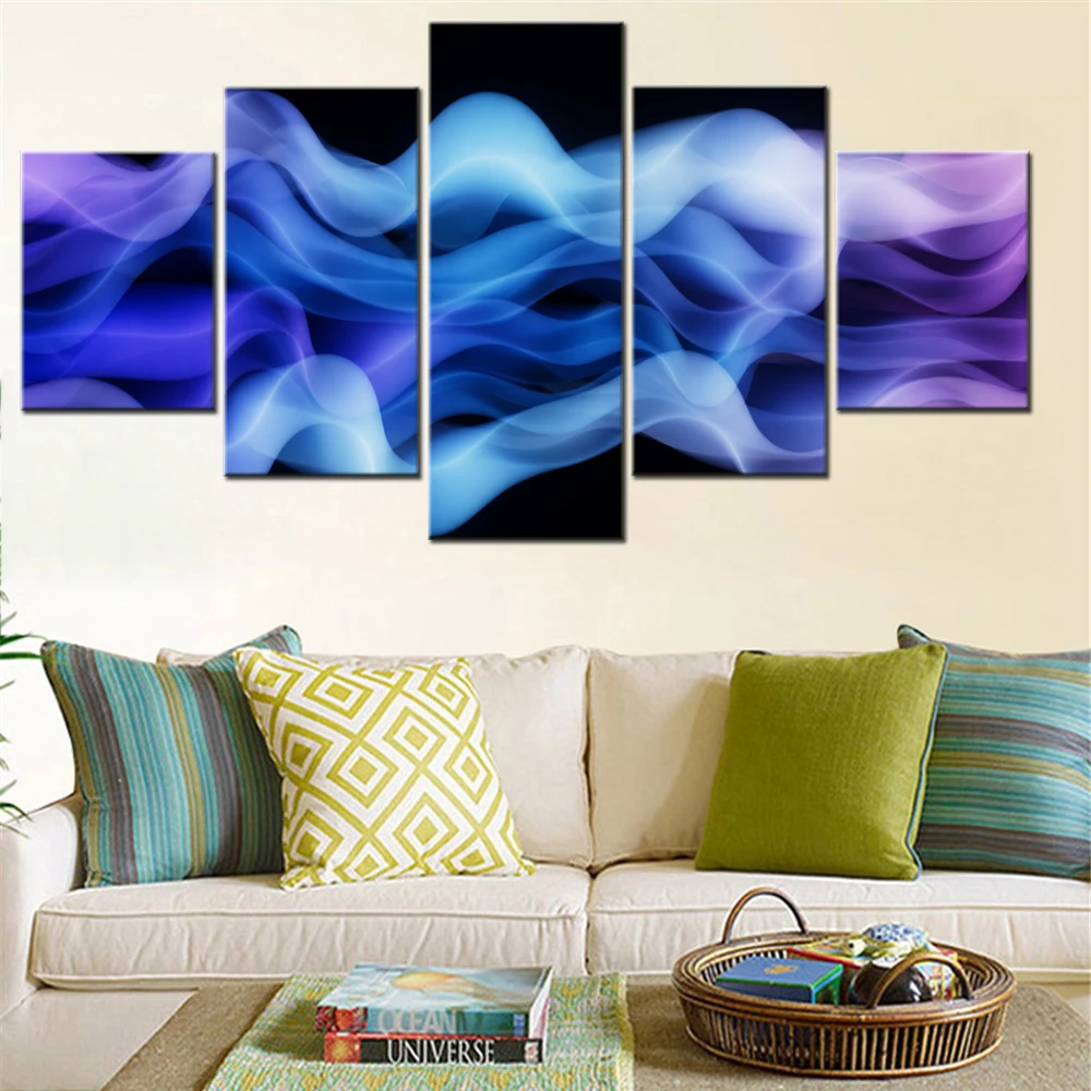 5 Pieces Canvas Wall Arts Poster Painting Abstract Abstract Waves Microsoft Design Wallpaper Home Decor Picture Printing Artwork