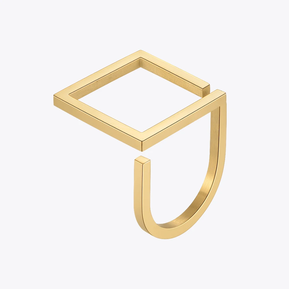 ENFASHION U-shaped Square Ring For Women Stainless Steel Gold Color Rings Fit to New Year Birthday Gift Fashion Jewelry R224175