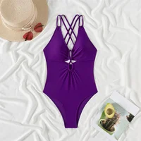 Monokini morado de lujo con espalda descubierta para mujer, Bikini extremo Y2K, traje de baño ahuecado con realce, trajes de baño para playa