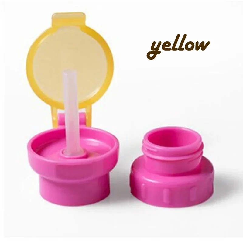 Children Water Bottle Cap Splash Proof Fruit Juice Soda Water Bottle Rotary Cap with Straw Safety Drink Straw Cap Feeding