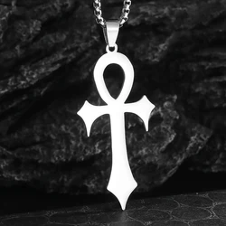 Ancient Egyptian Key To Life Ankh Pendant Stainless Steel Necklace Retro Pharaoh Guardian Amulet Jewelry for Men and Women