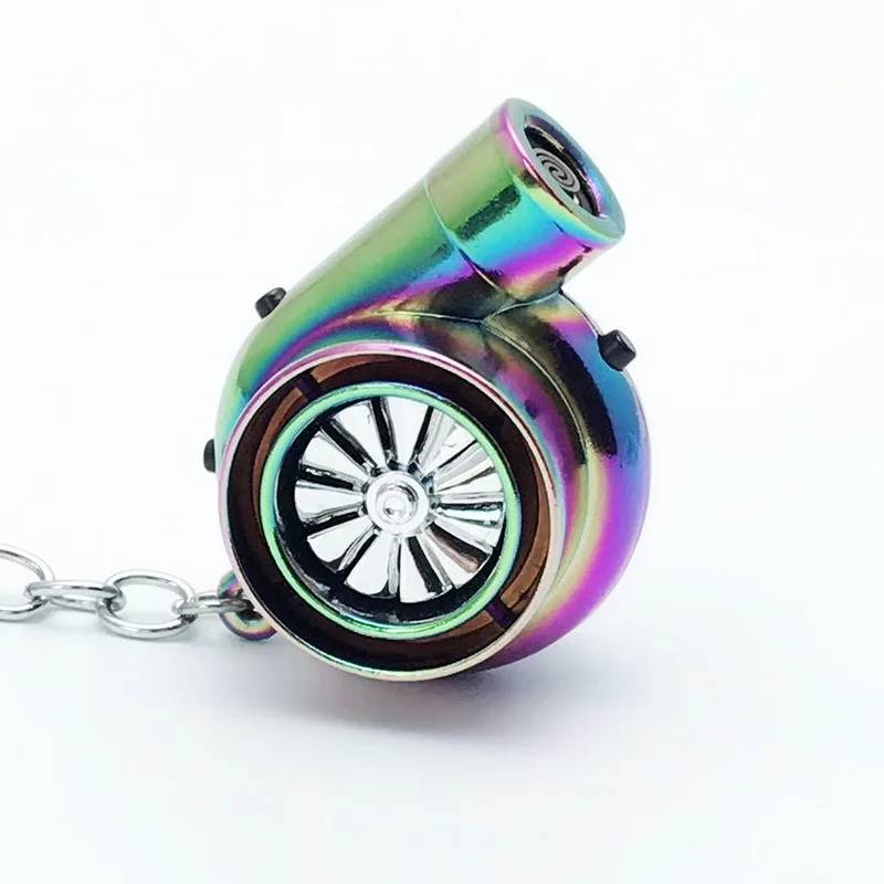 USB Charge LED Mini Turbocharger Keychain Turbo Spinning Turbine Key Chain Turbine Turbocharger Key Ring Holder Car Keyring