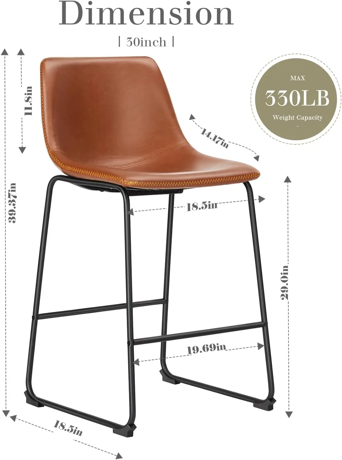 DUMOS-Ensemble de 4 tabourets de bar haut en similicuir, 30 pouces, avec dossier et pieds en métal, kit de chaises de bar