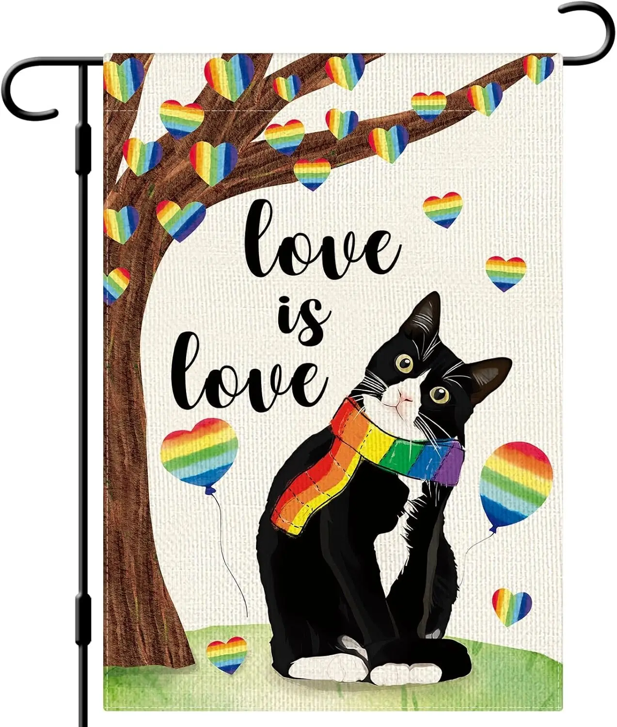 DLZDN Love is Love Rainbow Pride Garden Flag Tuxedo Cat Gay Lesbian LGBT Pansexual Garden Flags 12×18 Inch Double Sided Vert IIC