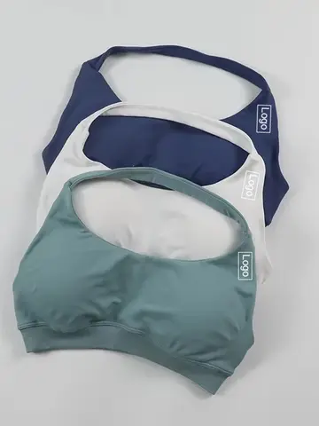 Df Impact Sports Bra Women Seamless Halter Neck Strap Bra with Logo Padded Open Back Yoga Top Bra Medium Support Gym Crop Top