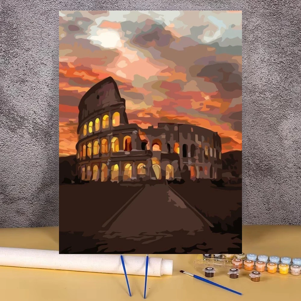 Rome Colosseum Ancient Landmark Oil Painting By Number Wall Decor Canvas Art for Game Room or Living Room Gift