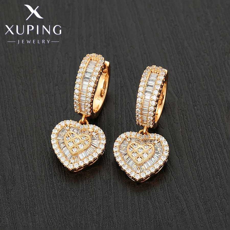 Xuping Jewelry Fashion Romantic Heart Style Goldfarbene Huggies-Ohrringe für Frauen, Freundin, Party, Geschenk, X001002627 – Detail 13