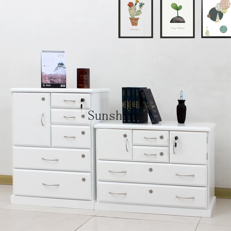 Solid wood with lock household office data cabinet wooden multi-layer storage bedside table small