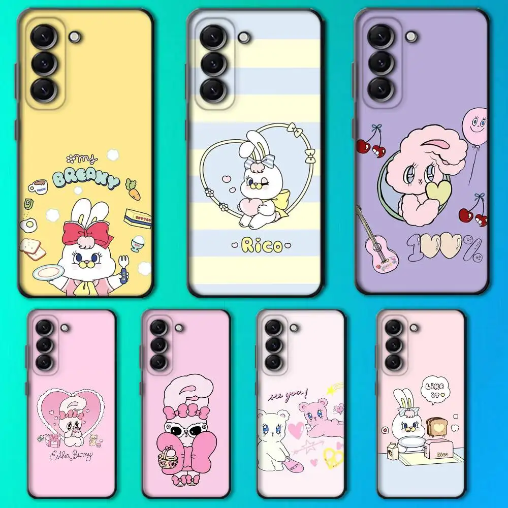 

Cute E-Esther Bunny Phone Case For Samsung Galaxy A13,A21s,A22,A31,A32,A52,A53,A71,A80,Soft Black Shell