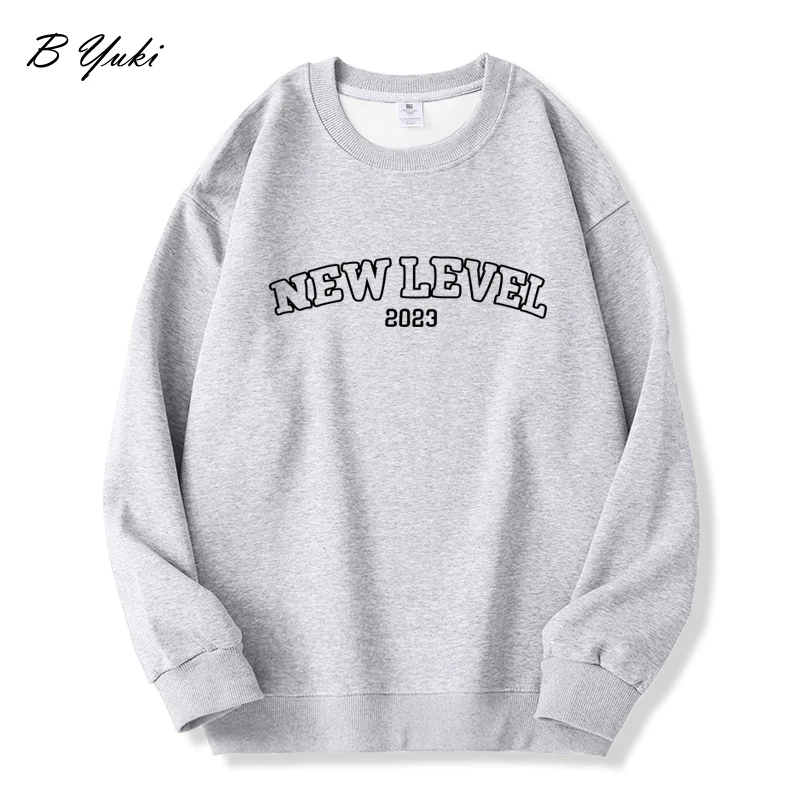 Blessyuki New Level Letter Print Hoodies Women Autumn Oversized Casual O-neck Streetwear Ladies Basic Thin Pullover Harajuku Top