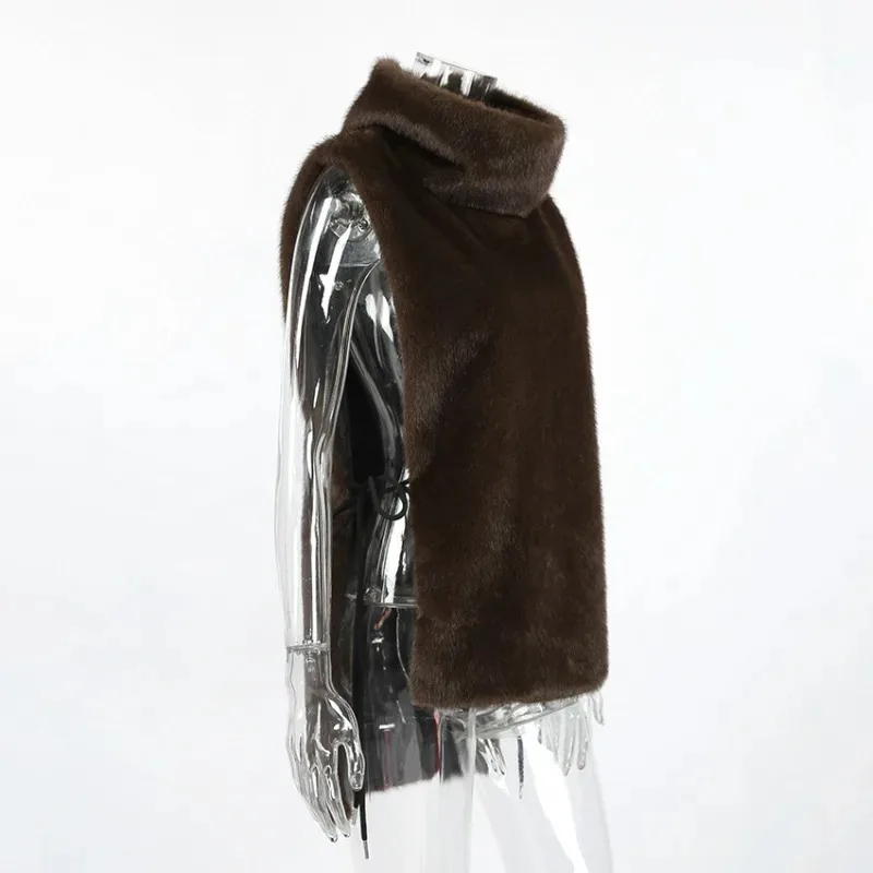 Versatile Commuting Plush Sleeveless High-neck Vest Fashionable Faux Fur Vest Women in Autumn and Winter New Cross-border Style