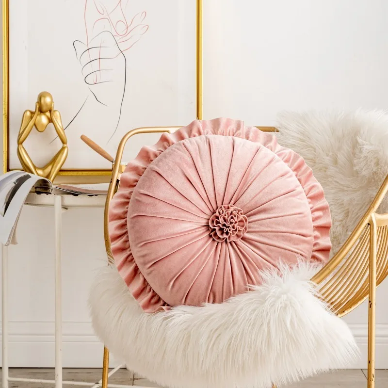 35cm Round Cushion Ruffled Flower Sofa Pillow Sitting Cushion Pumpkin Throw Pillow Futon Home Room Decor Interior Accessories