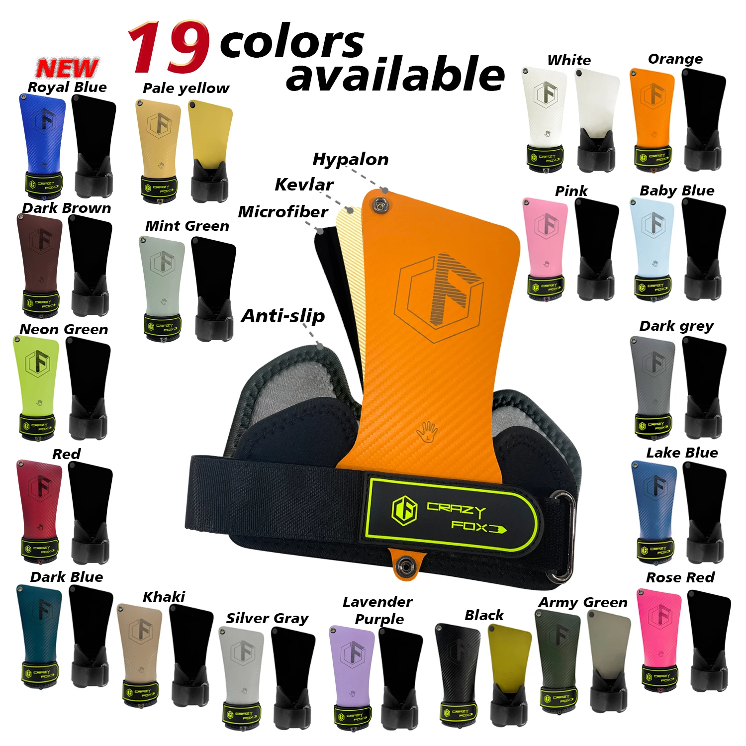 Grips Crazy Fox, Protectores de Palma Antideslizantes de Caucho Natural sin Magnesio para Gimnasio, Cross Training, Material para Atletas