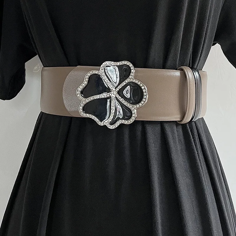 

2025 Women's Genuine Leather Water Diamond Flower Wide Waist Seal Dress Decoration Corset Belts for Women Ladies Waist Belt