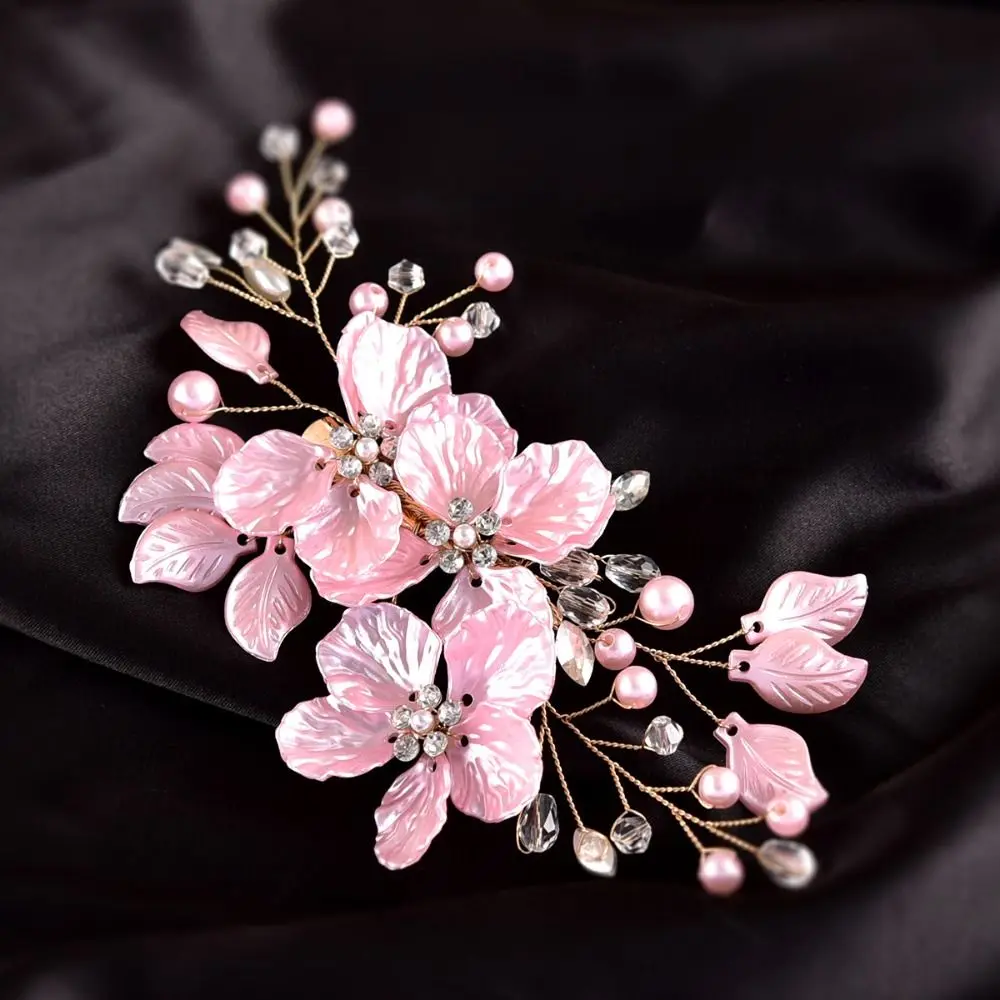 جواهر ثمينة كريستال لؤلؤة زهرة دبوس الشعر أنيق جميل وصيفة الشرف تيارا الأزهار نمط المشابك الزفاف إكسسوارات الشعر