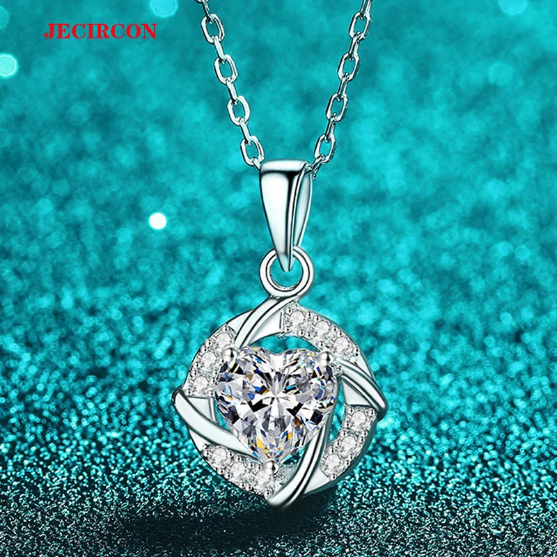

JECIRCON S925 Sterling Silver Necklace for Women 1 Carat Heart-shaped Moissanite Swirl Pendant, Express Your Love! Shine Bright!