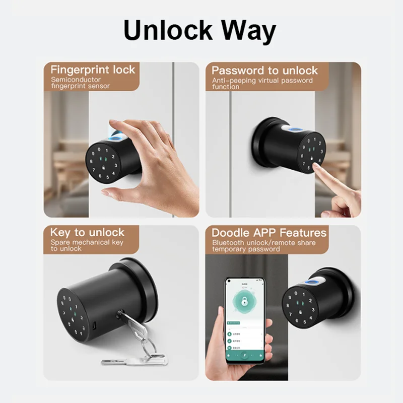 BBDHOME Smart Door Knob Tuya App Control Fingerprint Lock Hotel Office Apartment Mobile Passcode Keyless Entry Easy Install