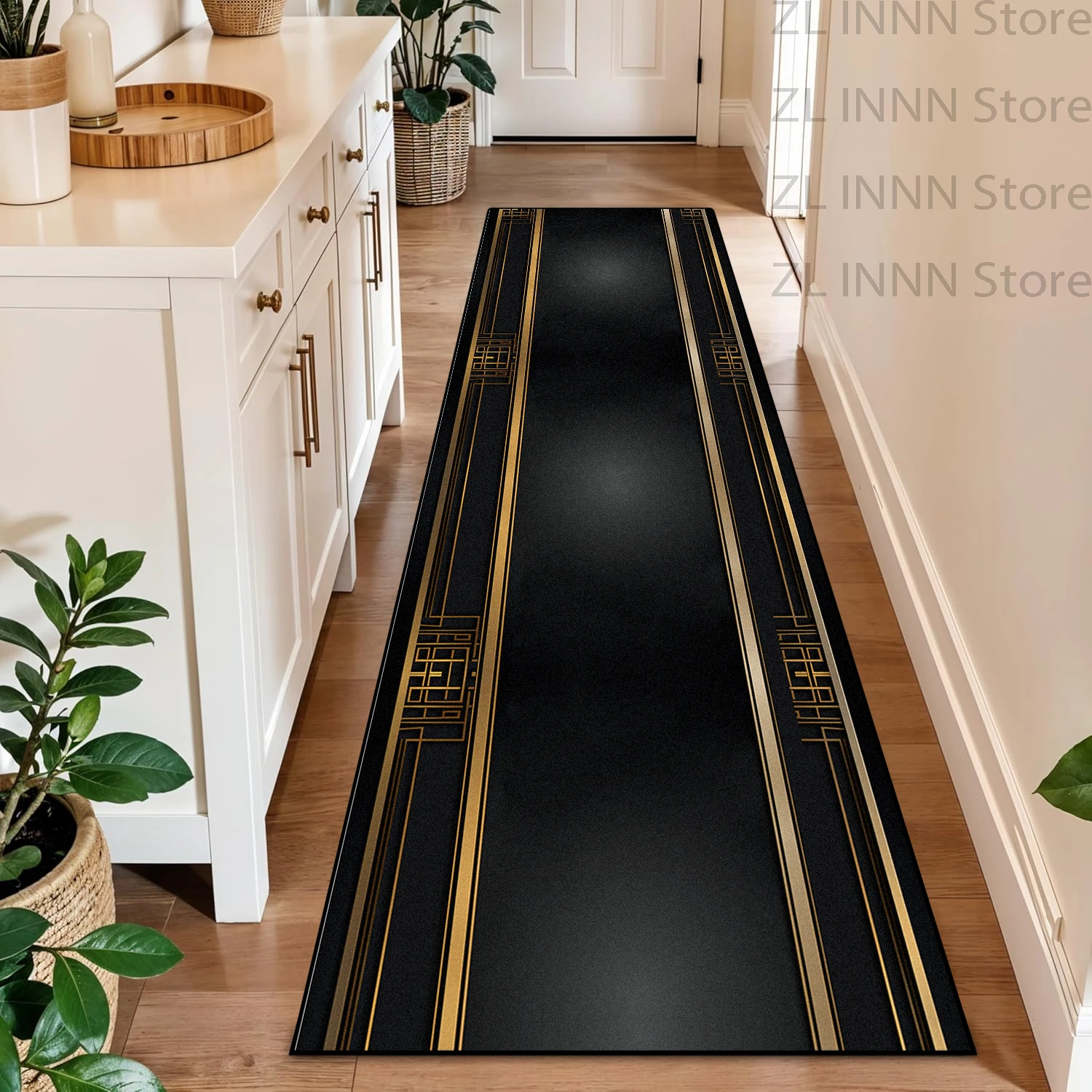 Light Luxury Long Runner Rugs Geometric Border Living Room Corridor Rugs Decoration Home Stairs Passageway Foot Mat Non-slip