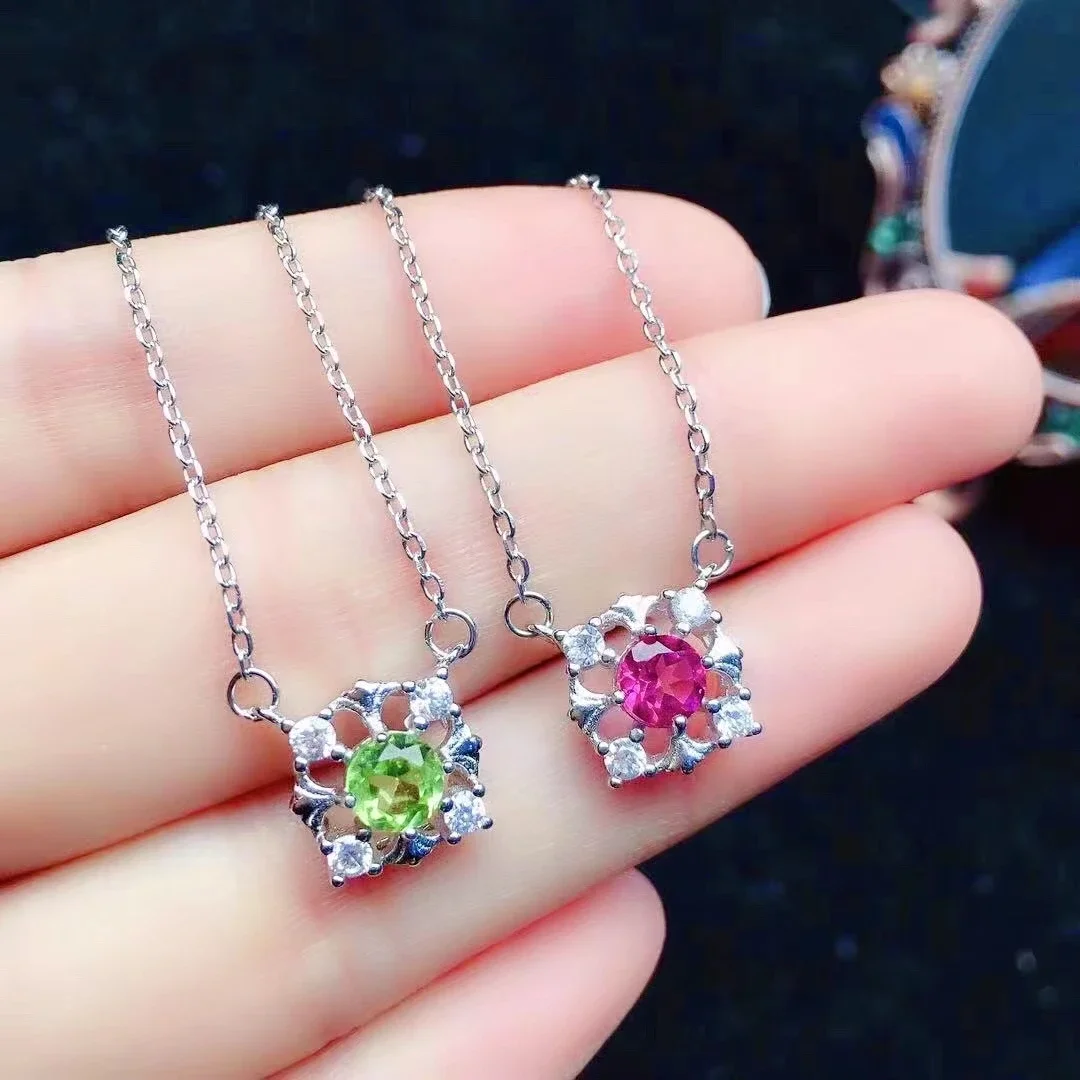 

Fashion Gemstone Pendant for Young Girl 5mm Natural Peridot Pendant Pink Topaz Pendant Solid 925 Silver Topaz Peridot Jewelry