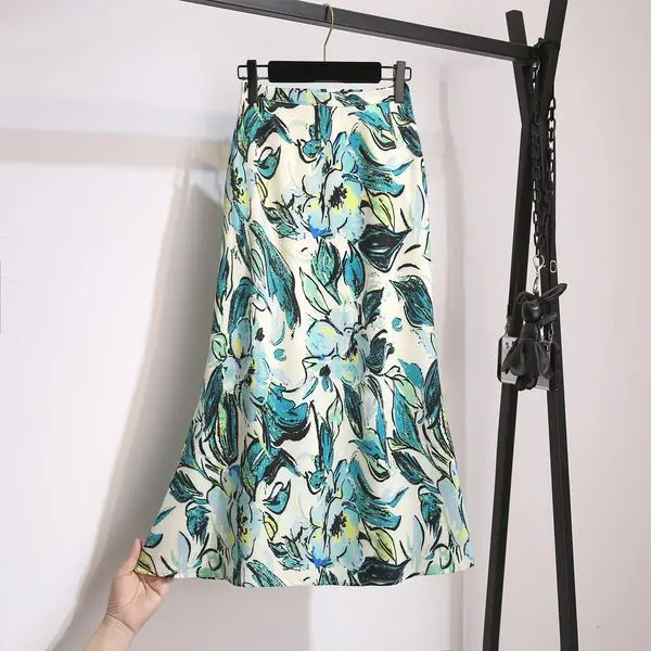 

Women's Floral Fishtail Skirt Spring and Summer New High Waisted Slim Fit Casual Full Match Women's Fashionable Skirt P822