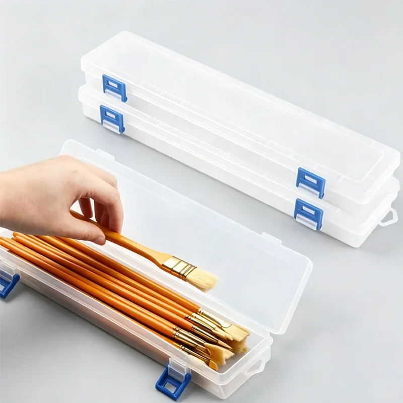Storage Box 33x7x3.5cm For Brushes Painting Pencils Watercolour Pen Container Drawing Tools Portable Tool Case Translucent New