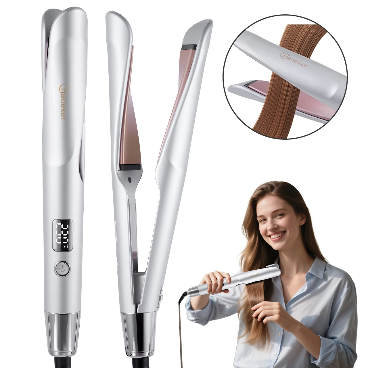 

Hatteker Tourmaline Ceramic Hair Styling Iron 1-Inch Twist Flat Iron for Straightening & Curling with 11 Temperature Levels