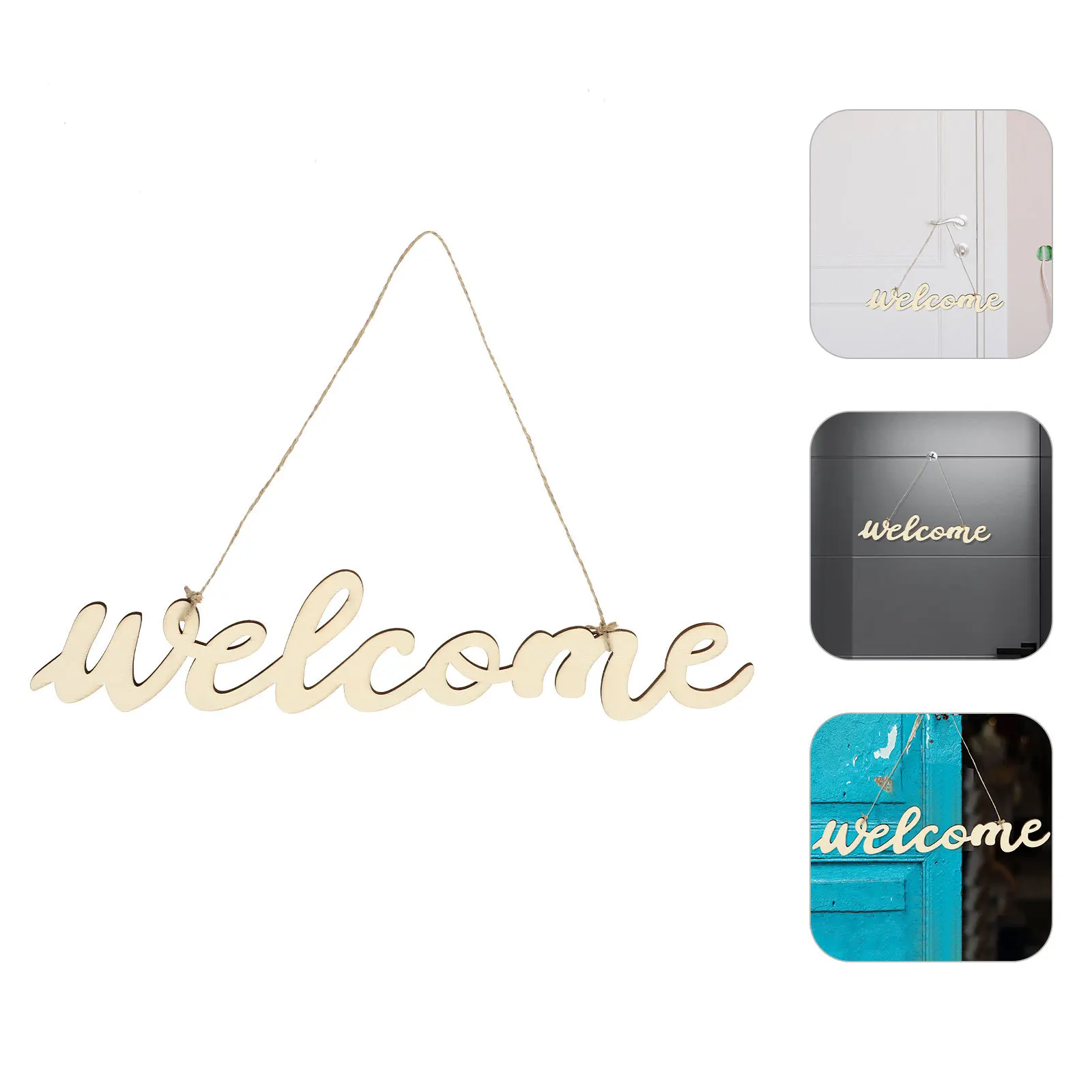 

1 Set Wooden Welcome Sign Beige Hanging Ropes For Front Door Wall Tree Decor Doorplate Ornament Home Restaurant Bar Cafe Hotel
