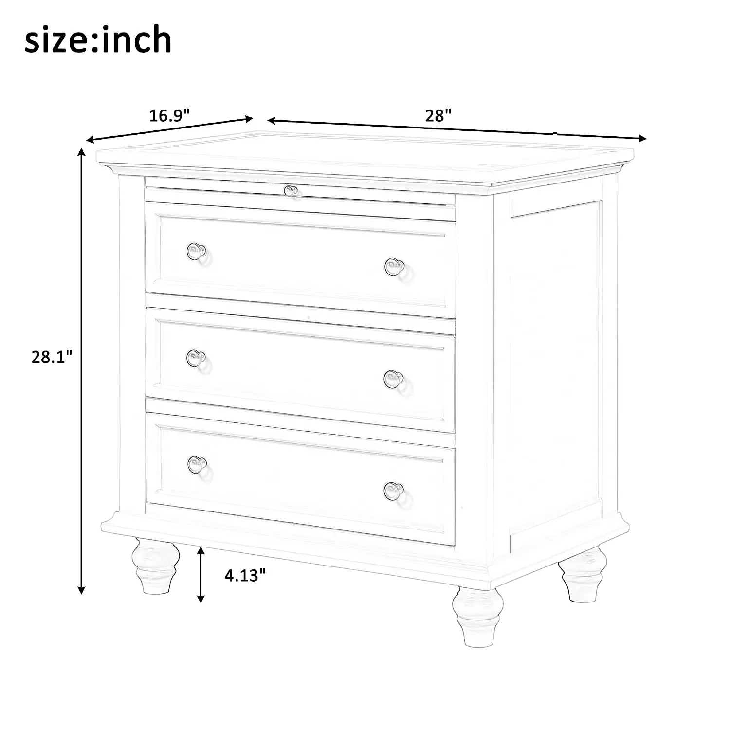 Modern Nightstand with 3 Drawers & Pull-Out Tray, Wooden Bedside Sofa Side End Table with Legs, Fully Assembled, Customized