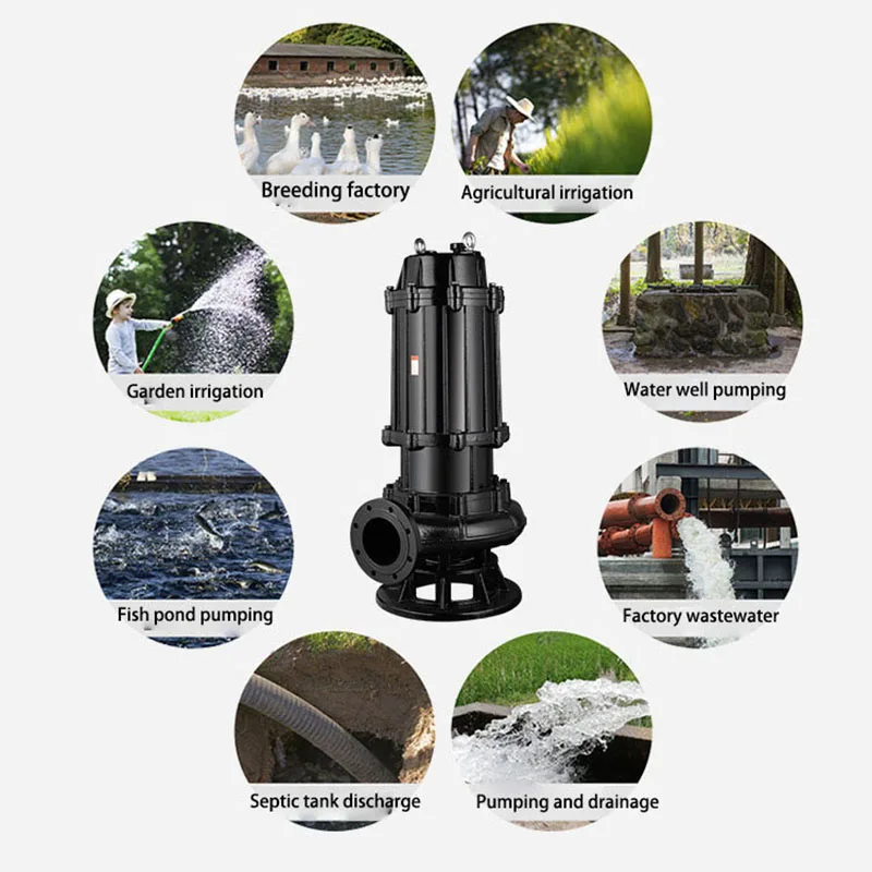 WQ Large flow and high head agricultural mud pumping engineering basement submersible pump non clogged sewage pump