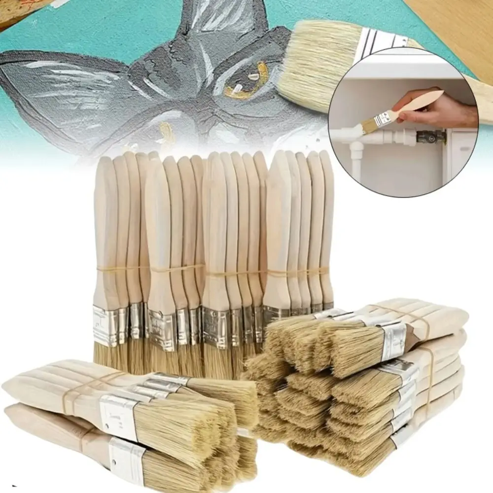 10Pcs Professional Tools Wooden Handle Bristle Paint Brush Flat DIY Pig Mane Brushes Thickened Wall Paint Brush Art Handwork