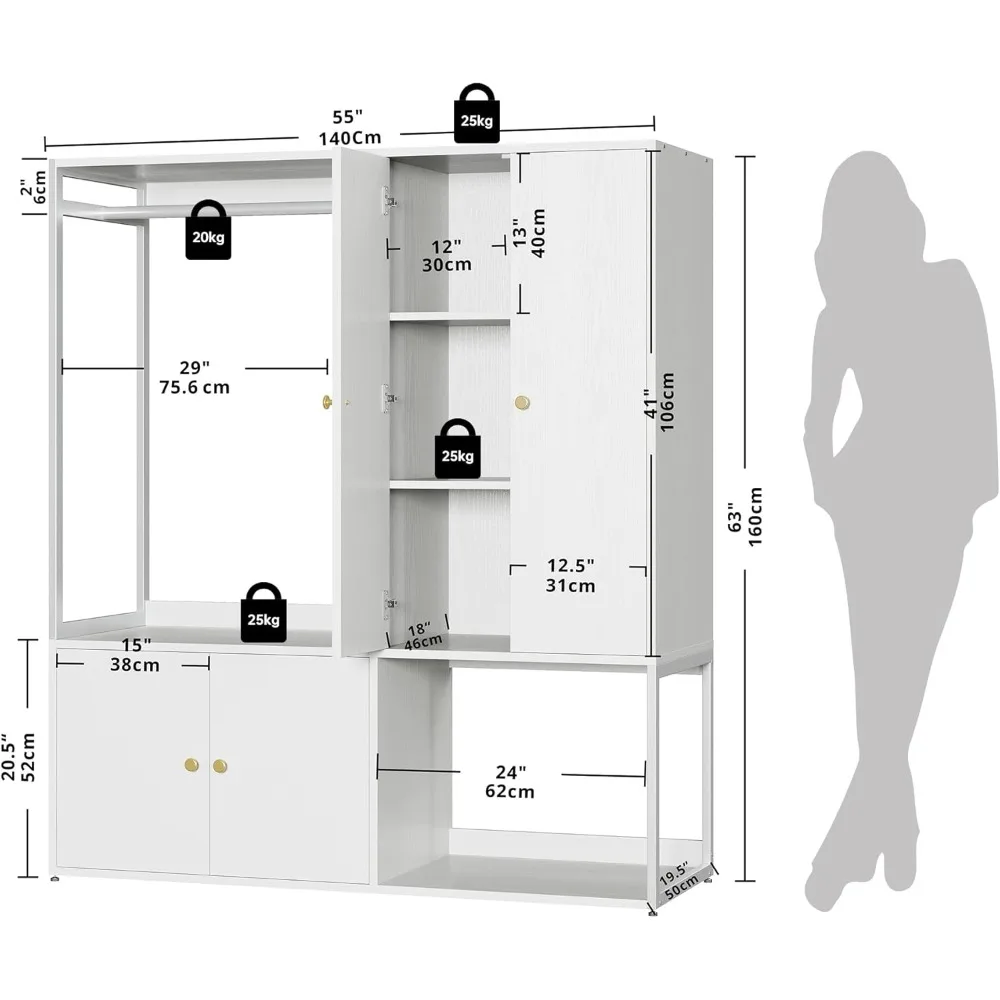 Wardrobe Closet, White Large Armoire Clothing Storage Cabinet Pantry with Hanging Rod, Shelves and 4 Doors for Bedroom,