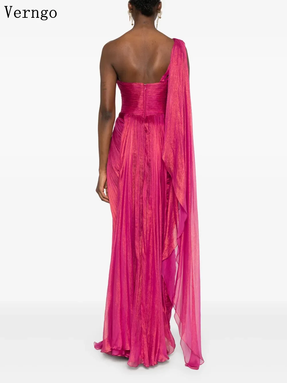 Verngo Hot Pink Elegant Shiny Prom Gowns One Shoulder Mermaid Formal Occasion Dresses Women Modern Prom Party Dress Customized