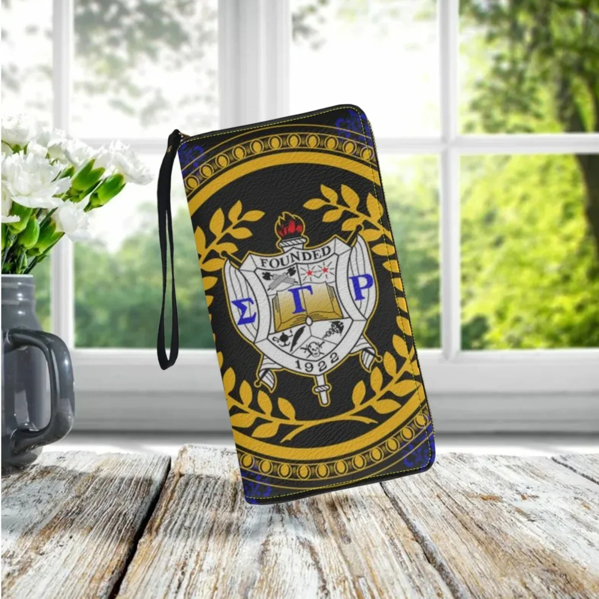 Women's Fashion Long Wristlet Wallet Sigma Gamma Rho Circle Flower Pattern Casual Pop Clutch Sorority Gift Female Party Purse