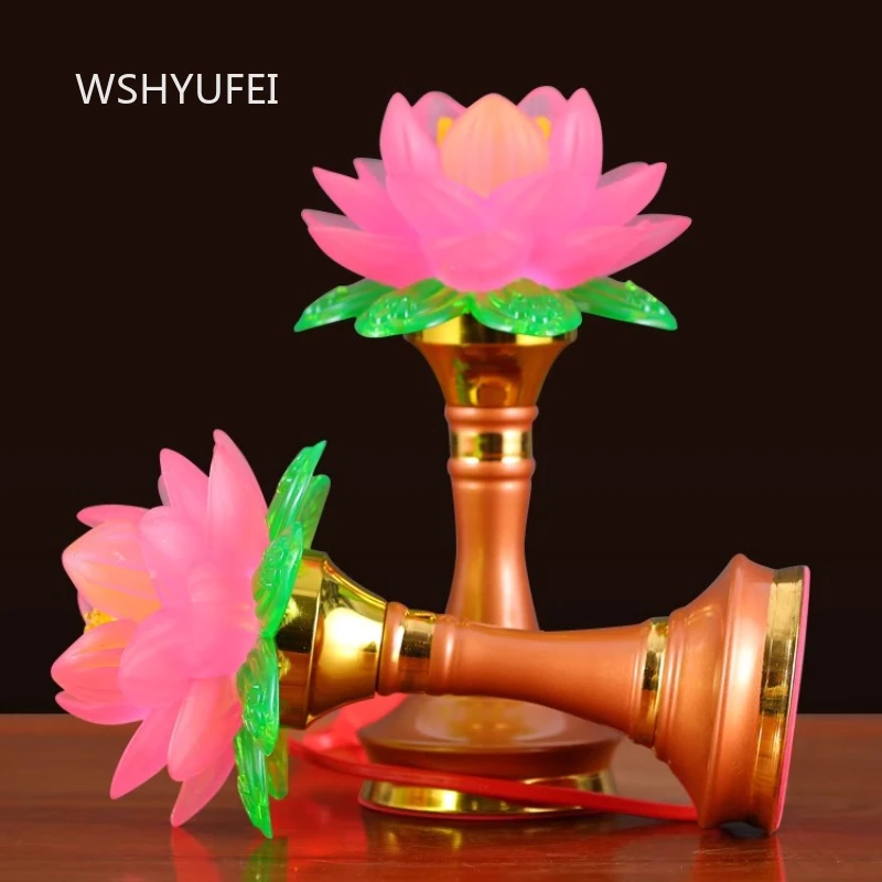 1pcsLED Lotus Lamp for Buddha Colorful Perpetual Light Household Buddhist Hall Lotus Lantern Guanyin Lamp Buddha Hall Decoration