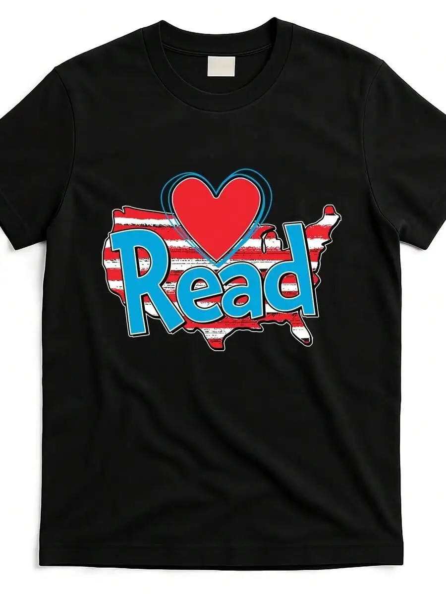 Unisex Crew Neck T Shirt National Read America Book Lover Letter Graphic Print 100% Pure Cotton Short Sleeve Summer Casual 1 Piece Trendy Top