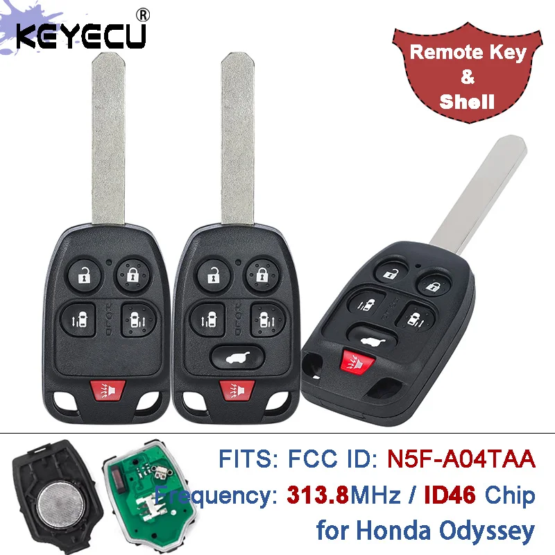 

KEYECU FCC ID: N5F-A04TAA 313,8 МГц ID46 Сменный пульт дистанционного управления для Honda Odyssey 2011 2012 2013 2014