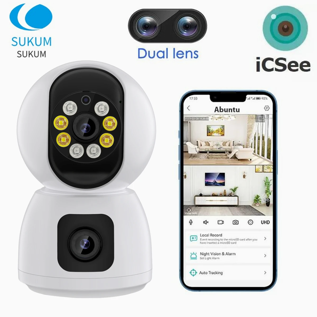 icsee mini camera cctv interior sem fio com lente dupla visao noturna colorida protecao de seguranca wifi 6mp 01