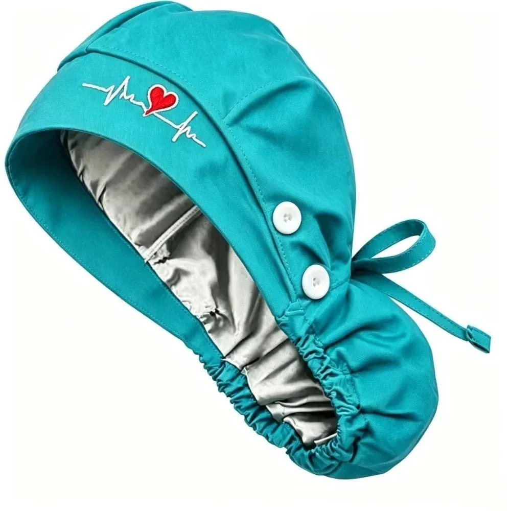 Dental Cap Extra Large Scrub Cap Matte Fabric Oversized Surgical Hat Breathable Satin Lining Ponytail Holder Cap For Nurse