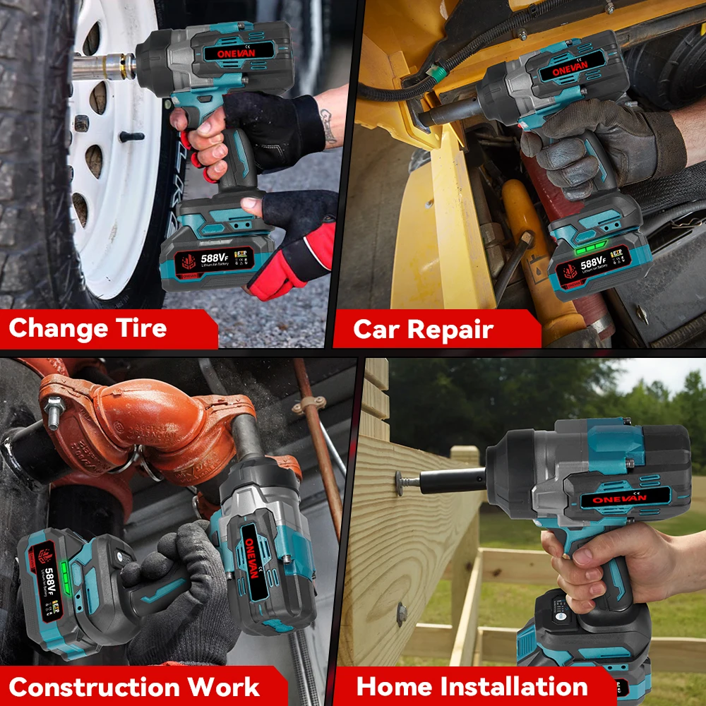 ONEVAN Cle A Choc Sans Fil 700NM, Brushless Boulonneuse A Choc Electrique, Acec 2x3.0Ah Batteries Et Chargeur, 2300RPM, 20V Clé à Chocs Sur Batterie Avec Lumière LED Pour La Voiture