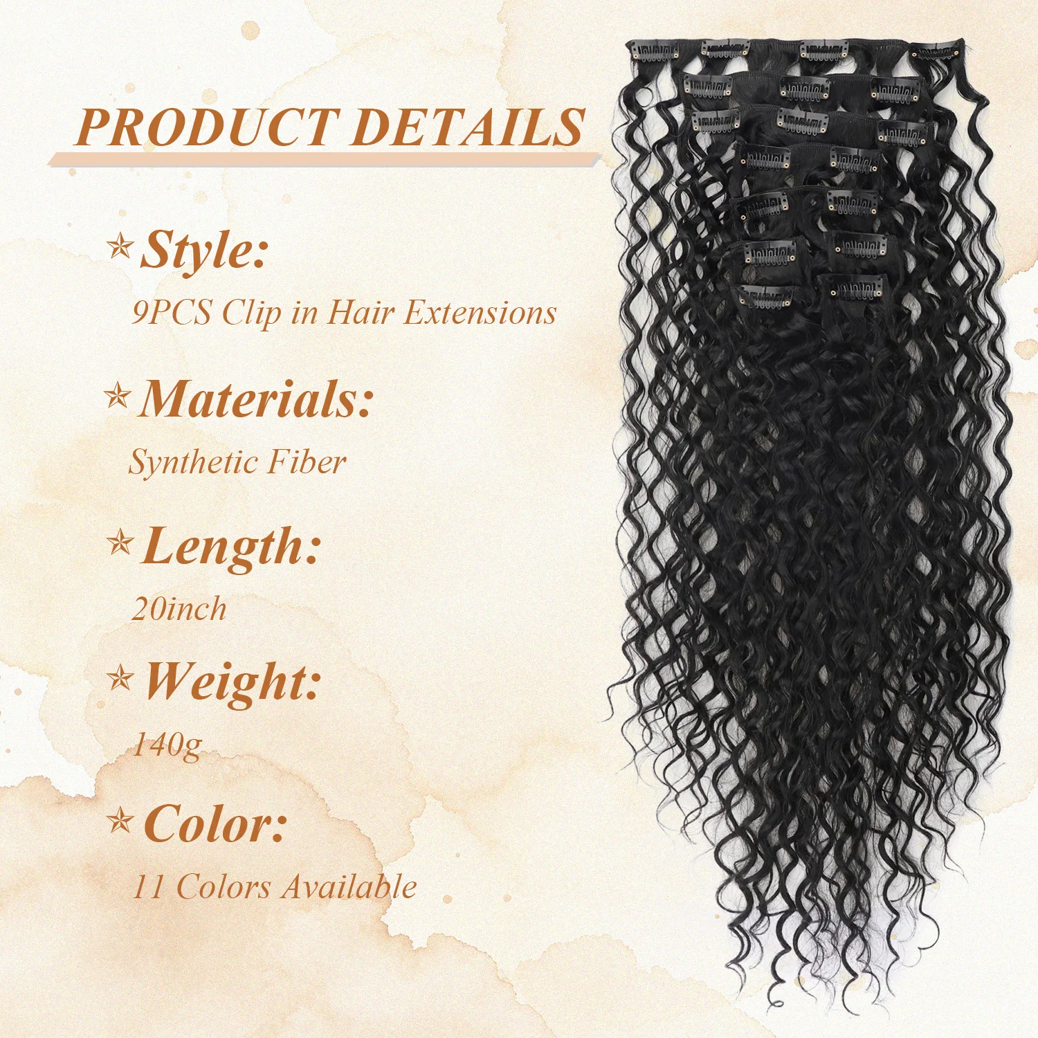 9PCS Clip in Hair Extensions 20 Inch Curly Double Weft Clip Hair Extension Kinky Curly Long Soft Synthetic Hairpieces for Women